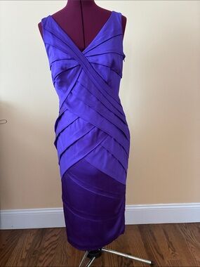 Tadashi Shoji Purple Layered Paneled Midi Dress, size 6